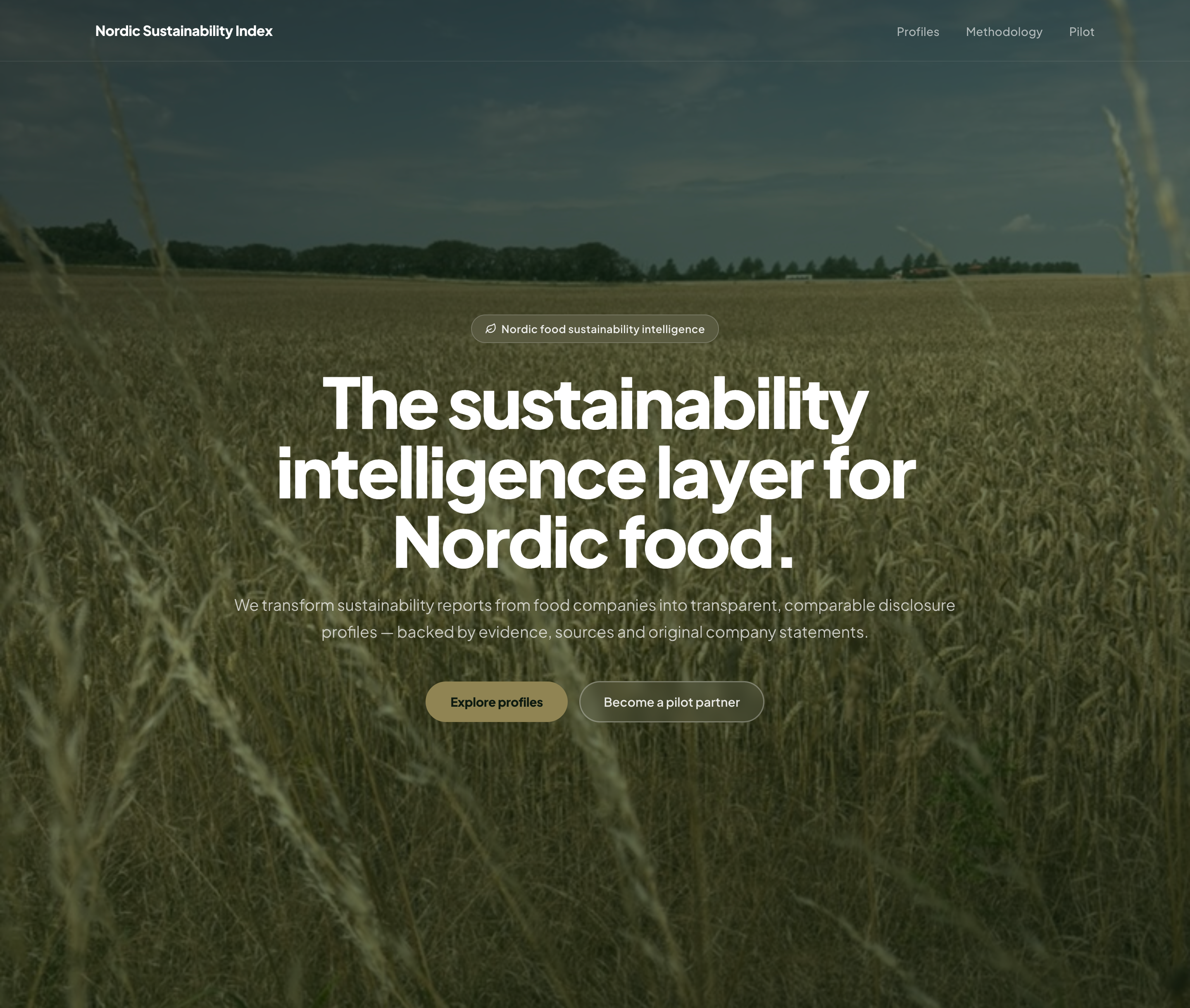Nordic Sustainability Index — KPI comparison table showing climate, circularity and people indicators across Nordic food companies